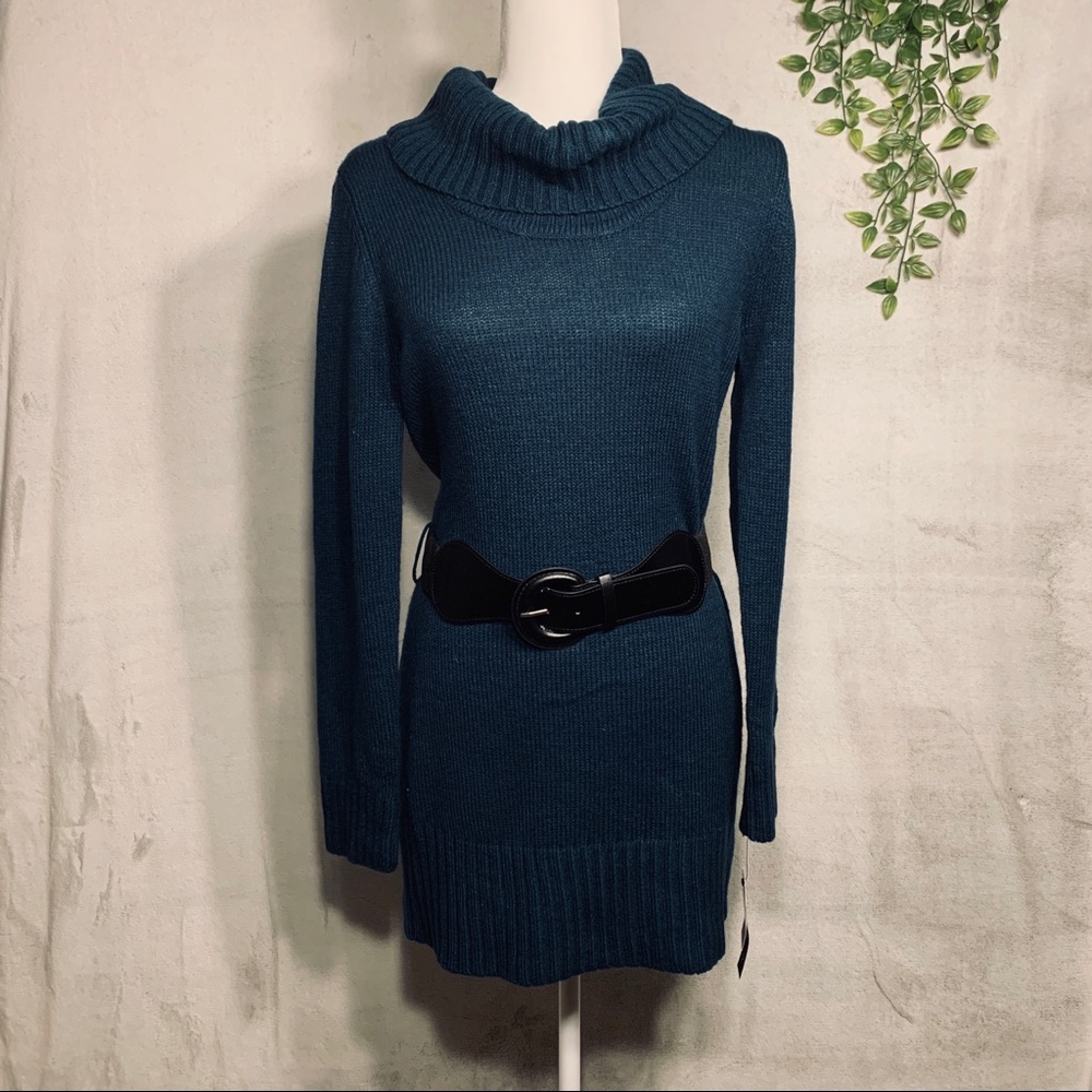 AB Studio | Dark Teal Sweater Dress with Belt